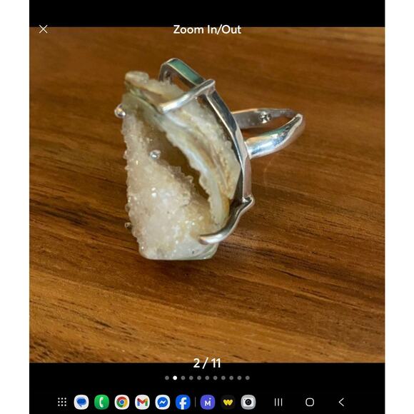 VINTAGE .925 DRUZZY FOSSILIZED SHELL RING